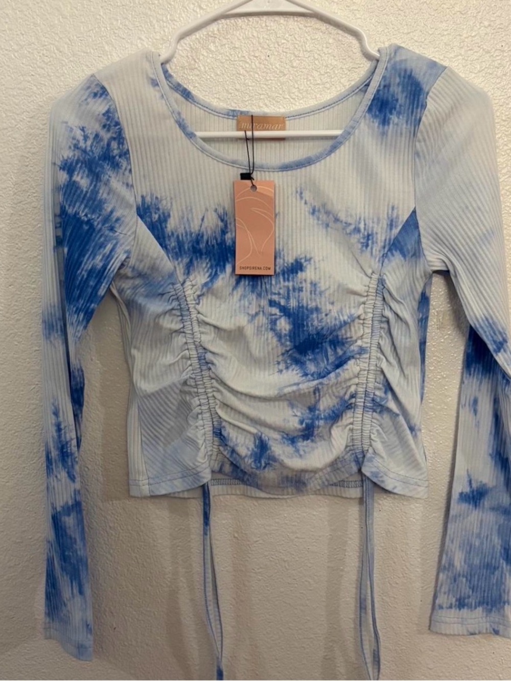 blue tie dye long sleeve top
